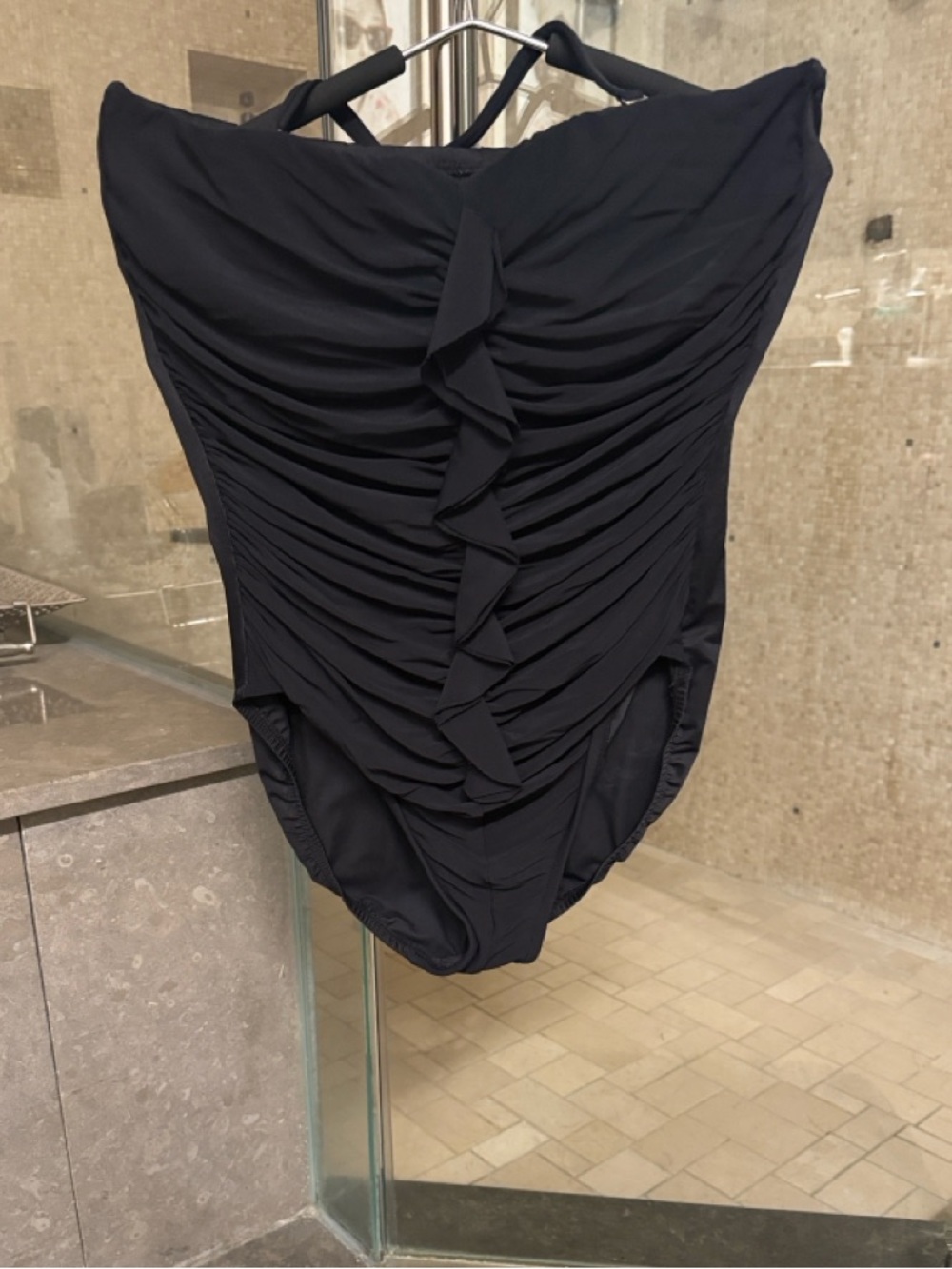 Ruched One-Piece Swimsuit with Front Ruffle